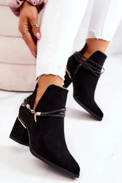 Zamszowe Botki Kowbojki Z Paskami Czarne Inessa