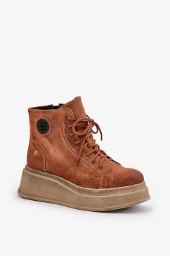 Zamszowe Botki Na Masywnej Platformie Maciejka 06309-29 Brązowe