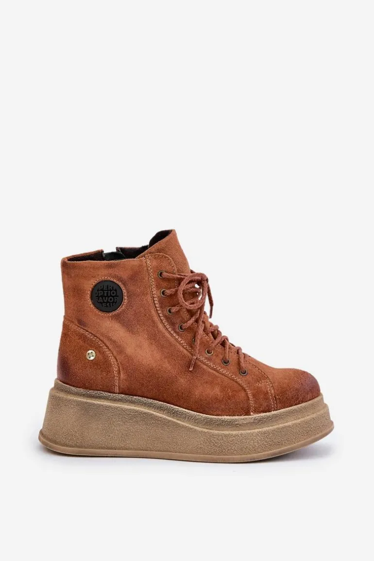 Zamszowe Botki Na Masywnej Platformie Maciejka 06309-29 Brązowe