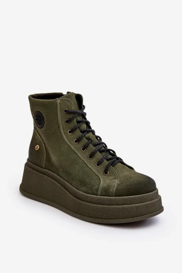 Zamszowe Botki Na Masywnej Platformie Maciejka 06309-24 Oliwkowe