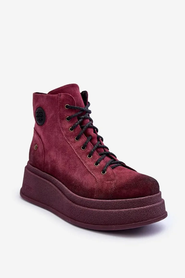 Zamszowe Botki Na Masywnej Platformie Maciejka 06309-23 Bordowe