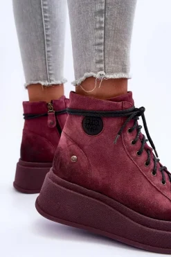 Zamszowe Botki Na Masywnej Platformie Maciejka 06309-23 Bordowe