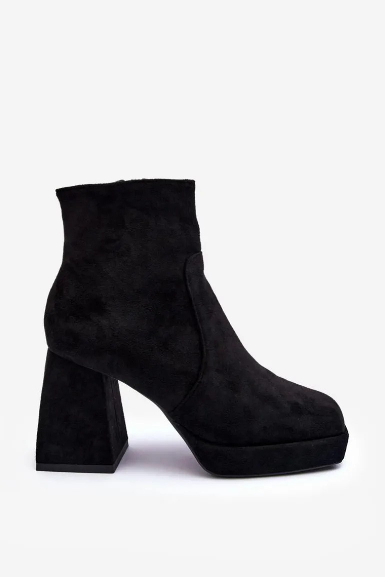 Zamszowe Botki Na Masywnym Obcasie Czarne Abnous