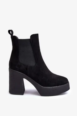 Zamszowe Botki Na Masywnym Słupku Czarne Sunilda