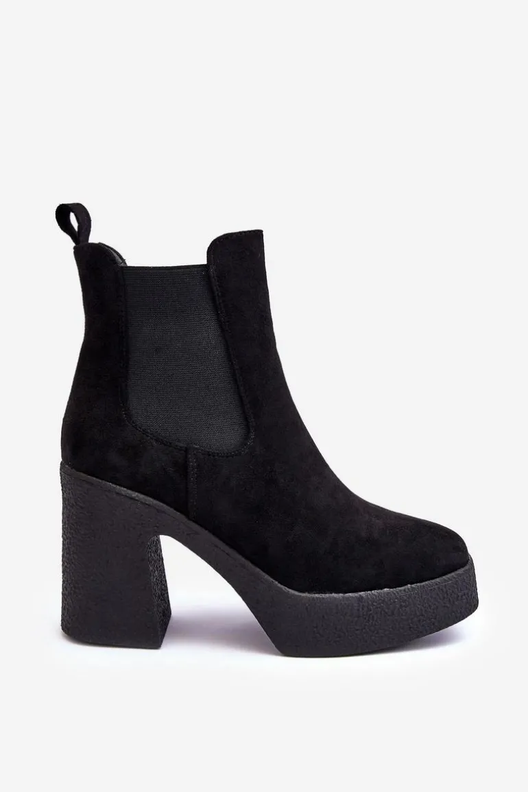 Zamszowe Botki Na Masywnym Słupku Czarne Sunilda