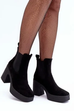 Zamszowe Botki Na Masywnym Słupku Czarne Sunilda