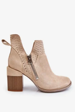 Zamszowe Botki Na Masywnym Obcasie Jasnobeżowe Camden