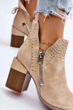 Zamszowe Botki Na Masywnym Obcasie Jasnobeżowe Camden