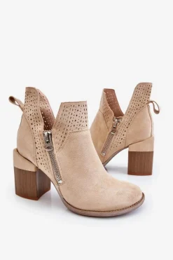 Zamszowe Botki Na Masywnym Obcasie Jasnobeżowe Camden