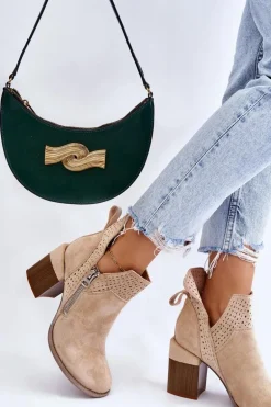 Zamszowe Botki Na Masywnym Obcasie Jasnobeżowe Camden