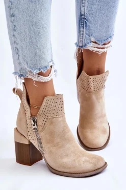 Zamszowe Botki Na Masywnym Obcasie Jasnobeżowe Camden
