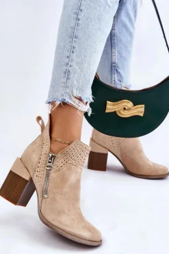 Zamszowe Botki Na Masywnym Obcasie Jasnobeżowe Camden