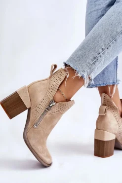 Zamszowe Botki Na Masywnym Obcasie Jasnobeżowe Camden