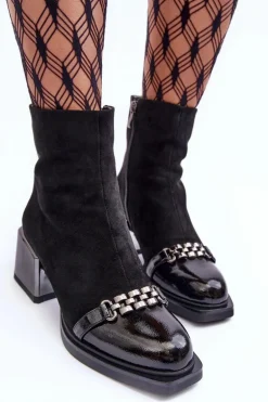 Zamszowe Botki Na Masywnym Klocku S.Barski MR870-70 Czarne