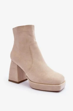 Zamszowe Botki Na Masywnym Obcasie Jasnobeżowe Abnous