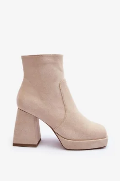 Zamszowe Botki Na Masywnym Obcasie Jasnobeżowe Abnous