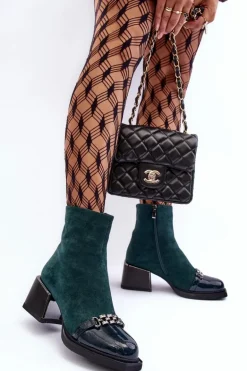 Zamszowe Botki Na Masywnym Klocku S.Barski MR870-70 Zielone