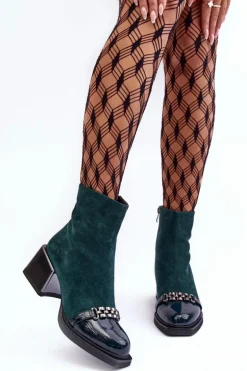 Zamszowe Botki Na Masywnym Klocku S.Barski MR870-70 Zielone