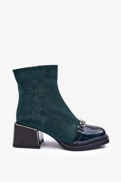 Zamszowe Botki Na Masywnym Klocku S.Barski MR870-70 Zielone