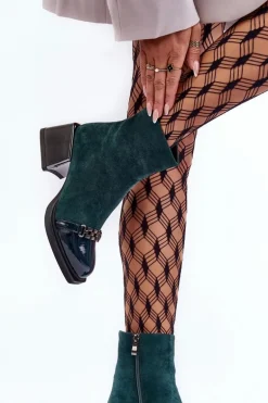 Zamszowe Botki Na Masywnym Klocku S.Barski MR870-70 Zielone