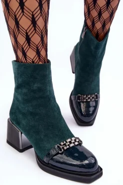 Zamszowe Botki Na Masywnym Klocku S.Barski MR870-70 Zielone