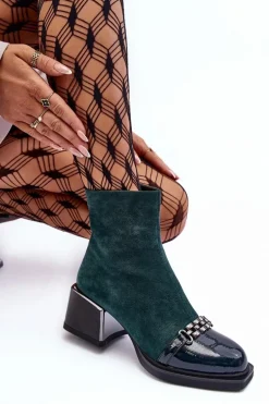 Zamszowe Botki Na Masywnym Klocku S.Barski MR870-70 Zielone