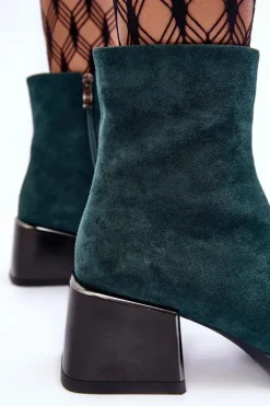 Zamszowe Botki Na Masywnym Klocku S.Barski MR870-70 Zielone