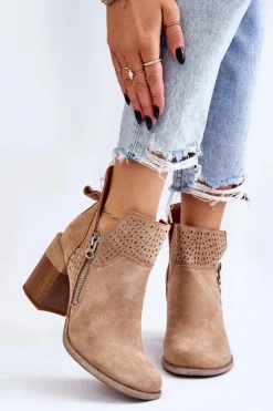 Zamszowe Botki Na Masywnym Obcasie Beżowe Camden