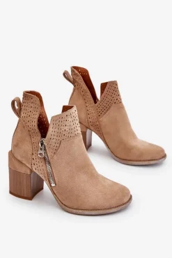 Zamszowe Botki Na Masywnym Obcasie Beżowe Camden