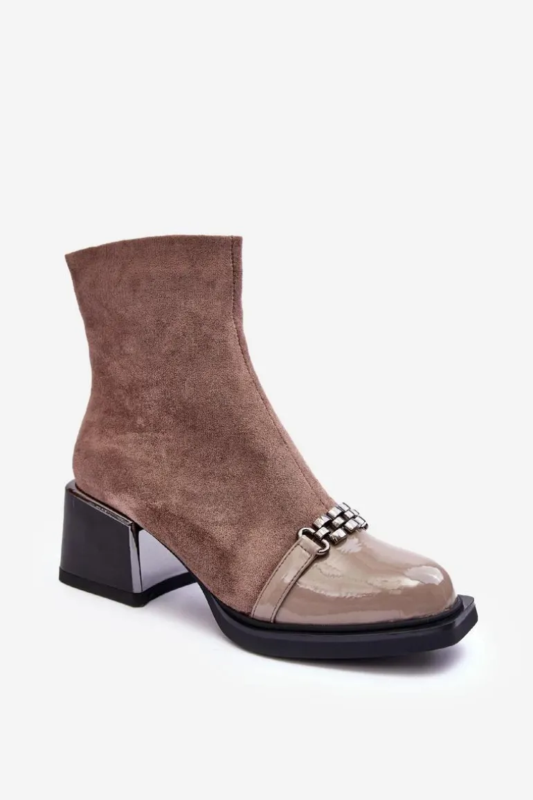 Zamszowe Botki Na Masywnym Klocku S.Barski MR870-70 Beżowe