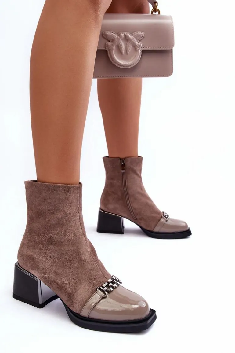 Zamszowe Botki Na Masywnym Klocku S.Barski MR870-70 Beżowe