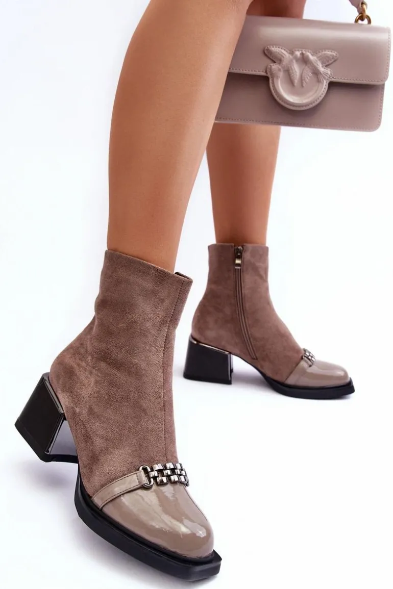 Zamszowe Botki Na Masywnym Klocku S.Barski MR870-70 Beżowe