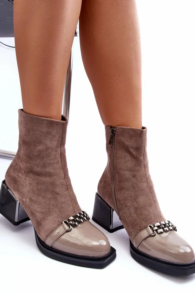 Zamszowe Botki Na Masywnym Klocku S.Barski MR870-70 Beżowe