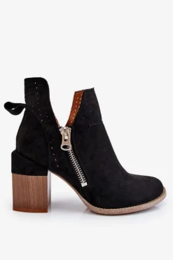 Zamszowe Botki Na Masywnym Obcasie Czarne Camden