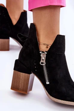 Zamszowe Botki Na Masywnym Obcasie Czarne Camden