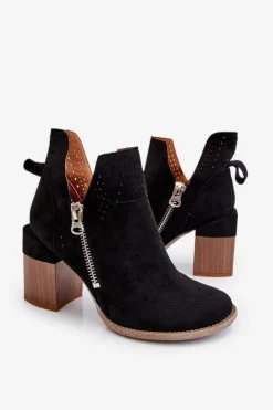 Zamszowe Botki Na Masywnym Obcasie Czarne Camden