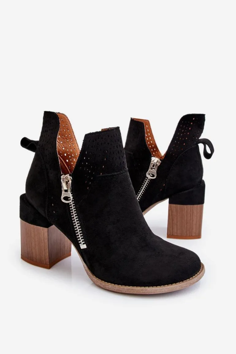 Zamszowe Botki Na Masywnym Obcasie Czarne Camden