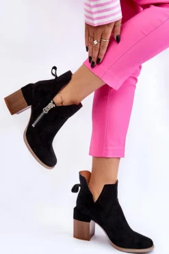 Zamszowe Botki Na Masywnym Obcasie Czarne Camden