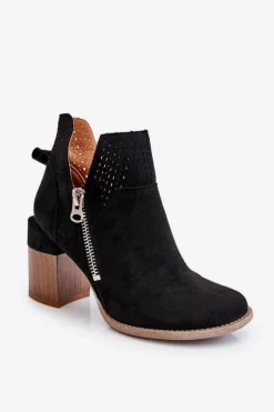 Zamszowe Botki Na Masywnym Obcasie Czarne Camden