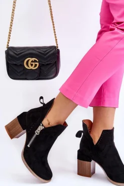 Zamszowe Botki Na Masywnym Obcasie Czarne Camden