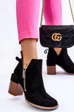 Zamszowe Botki Na Masywnym Obcasie Czarne Camden