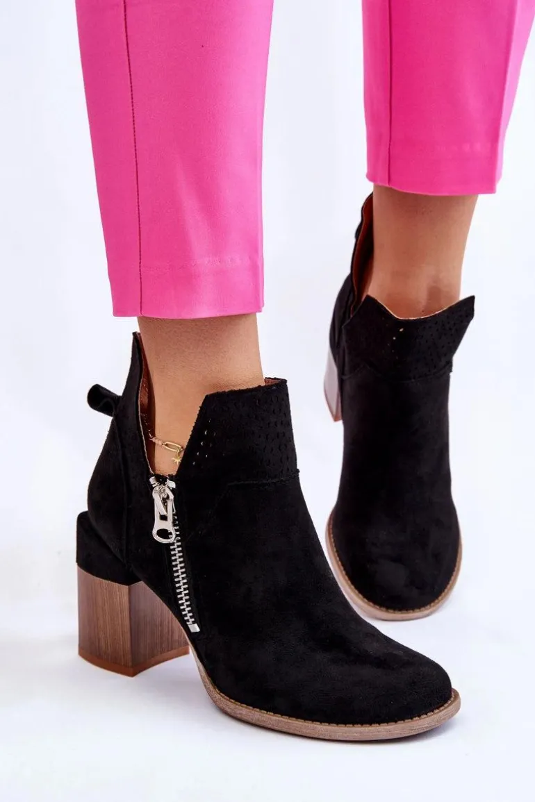 Zamszowe Botki Na Masywnym Obcasie Czarne Camden