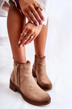 Zamszowe Botki Na Niskim Słupku Beżowe Laurisa