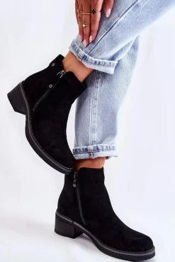 Zamszowe Botki Na Niskim Słupku Czarne Laurisa