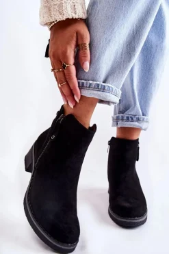 Zamszowe Botki Na Niskim Słupku Czarne Laurisa