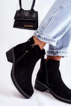 Zamszowe Botki Na Niskim Słupku Czarne Laurisa
