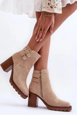 Zamszowe Botki Na Obcasie Beżowe Makeline