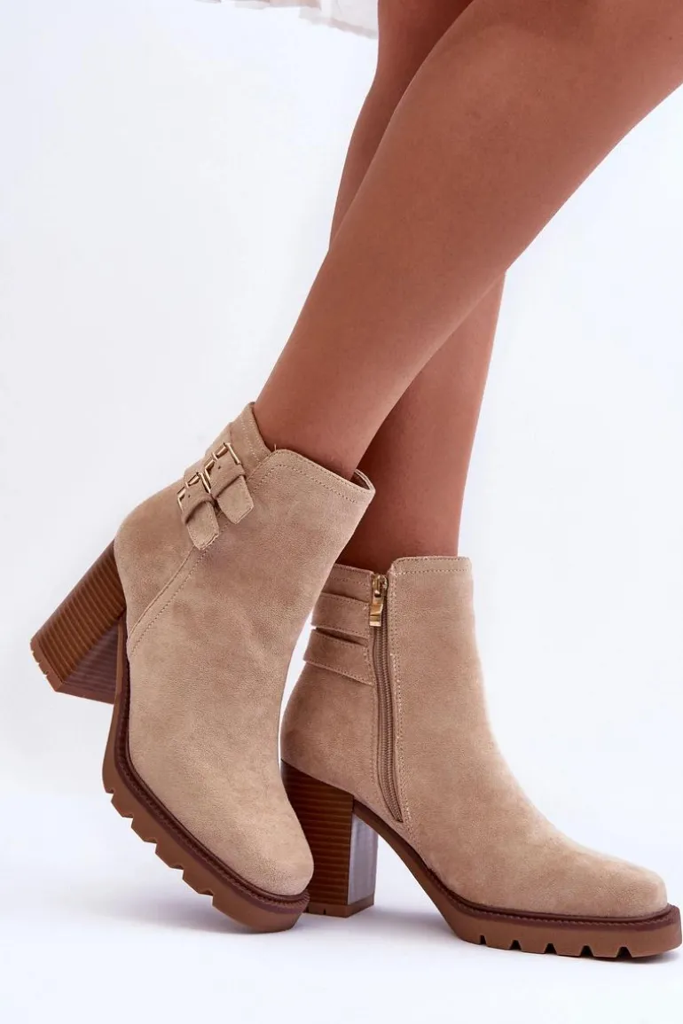 Zamszowe Botki Na Obcasie Beżowe Makeline