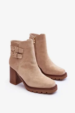 Zamszowe Botki Na Obcasie Beżowe Makeline