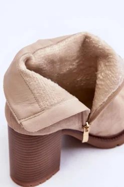 Zamszowe Botki Na Obcasie Beżowe Makeline